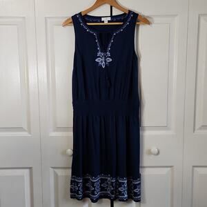 J. Jill Womens Blue Dress Size XS Embroidered Tassle Boho Western Sleeveless